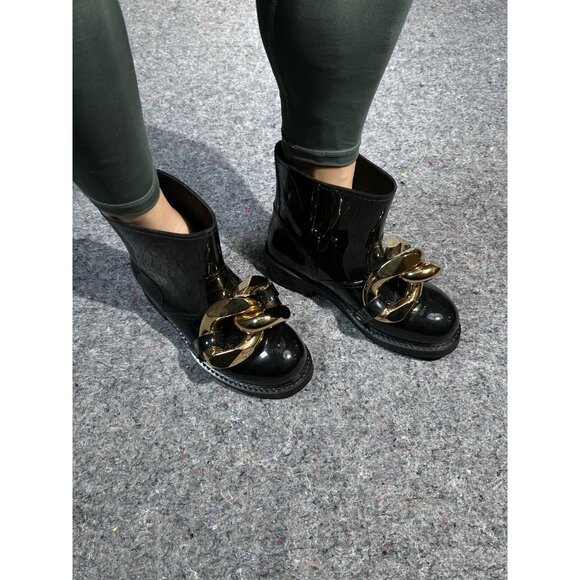 JW Anderson Womens Chain Rubber Heeled Slip On Rain Boots Black Size 7.5 - Picture 3 of 11